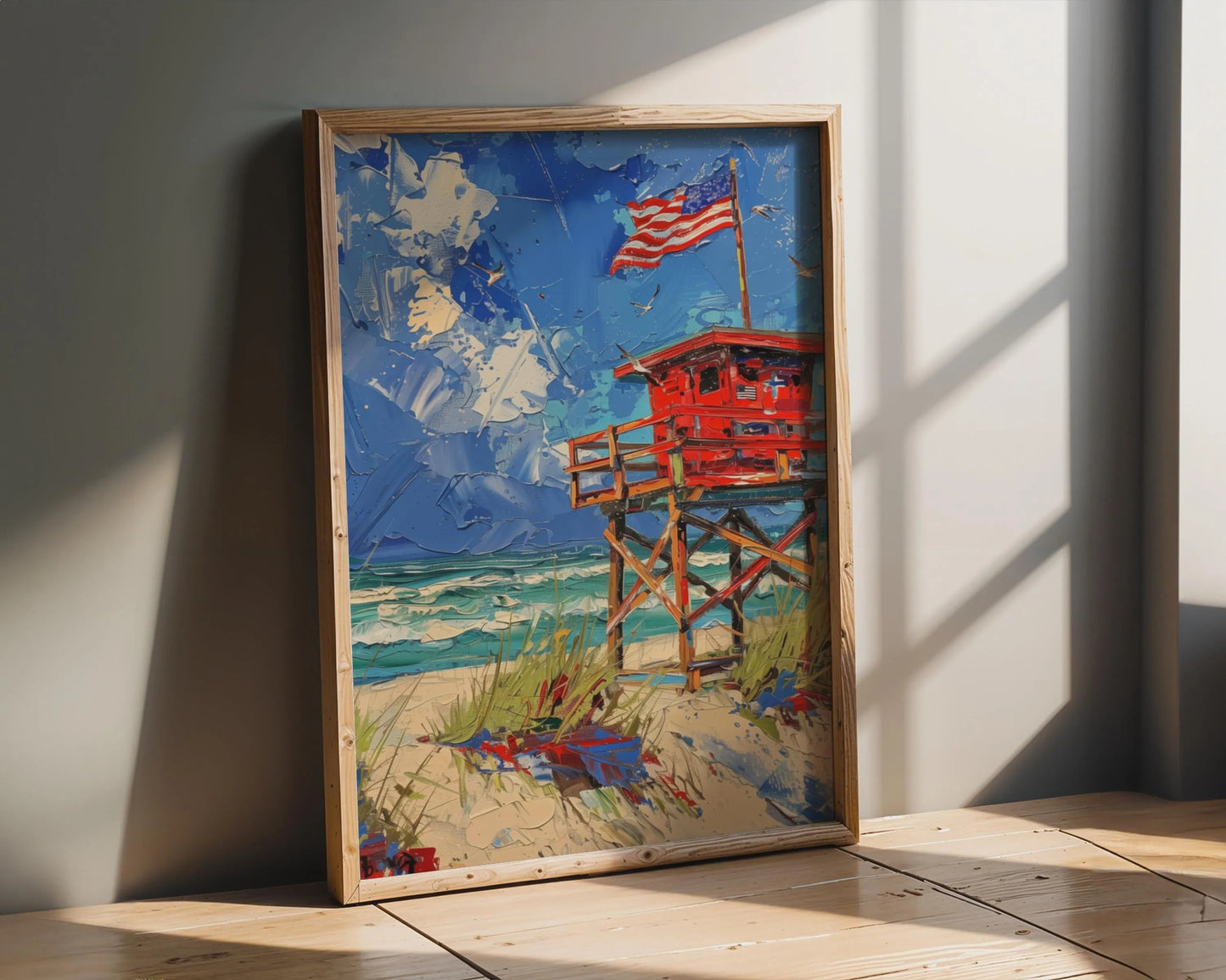 Red Lifeguard Tower Coastal Canvas Wall Art