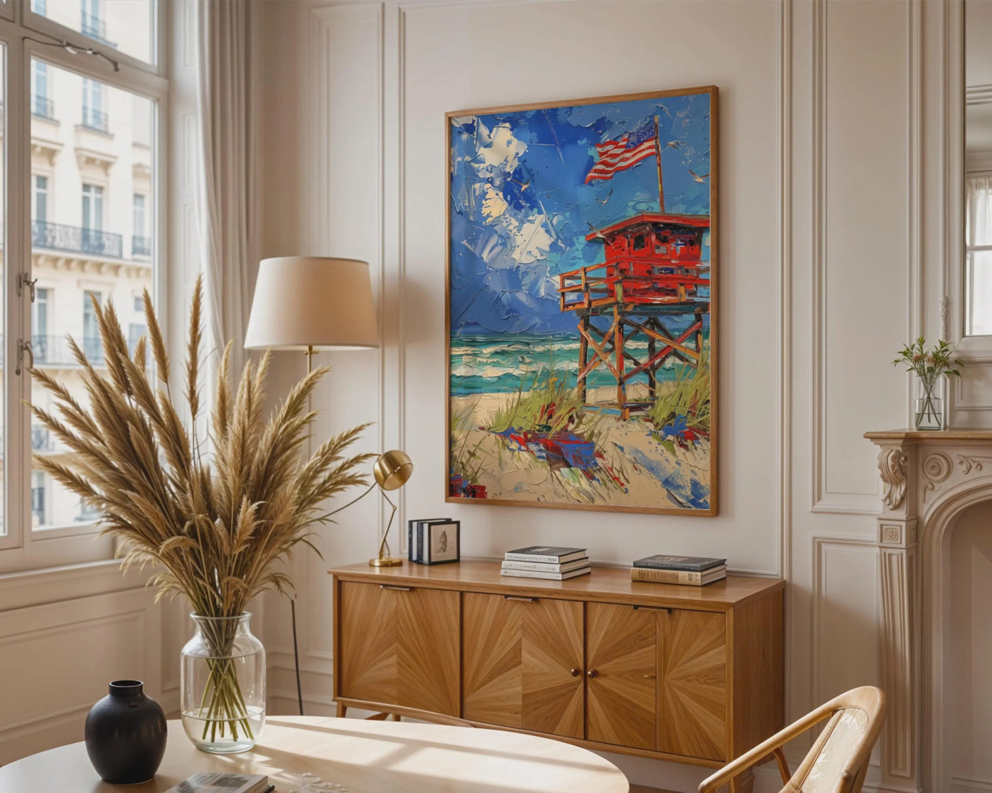 Red Lifeguard Tower Coastal Canvas Wall Art