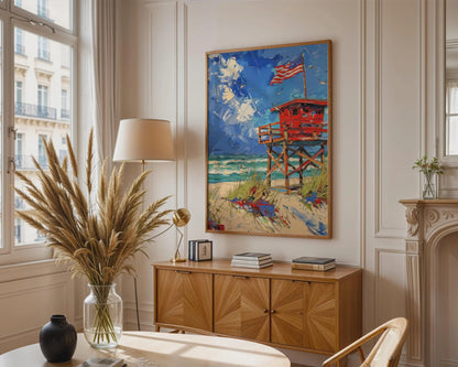 Red Lifeguard Tower Coastal Canvas Wall Art