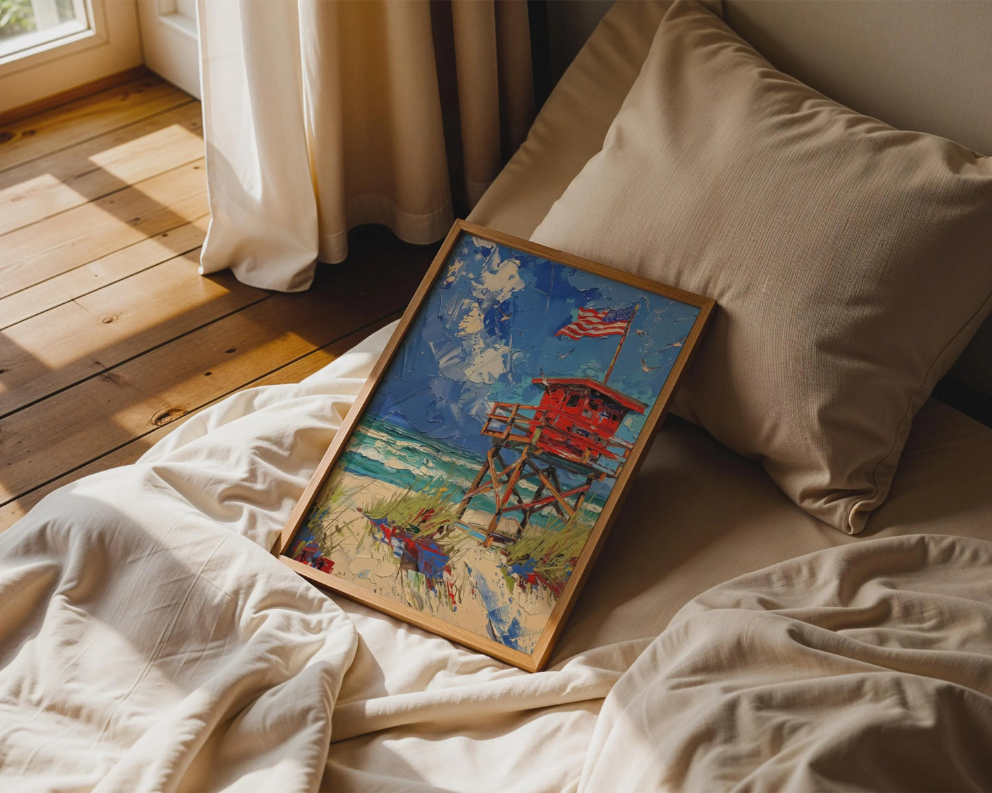 Red Lifeguard Tower Coastal Canvas Wall Art