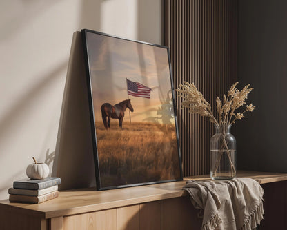 Rustic Horse Wall Art, Sunset Equestrian Canvas Print, Western Farmhouse
