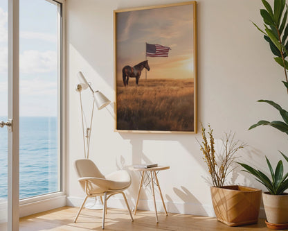 Rustic Horse Wall Art, Sunset Equestrian Canvas Print, Western Farmhouse