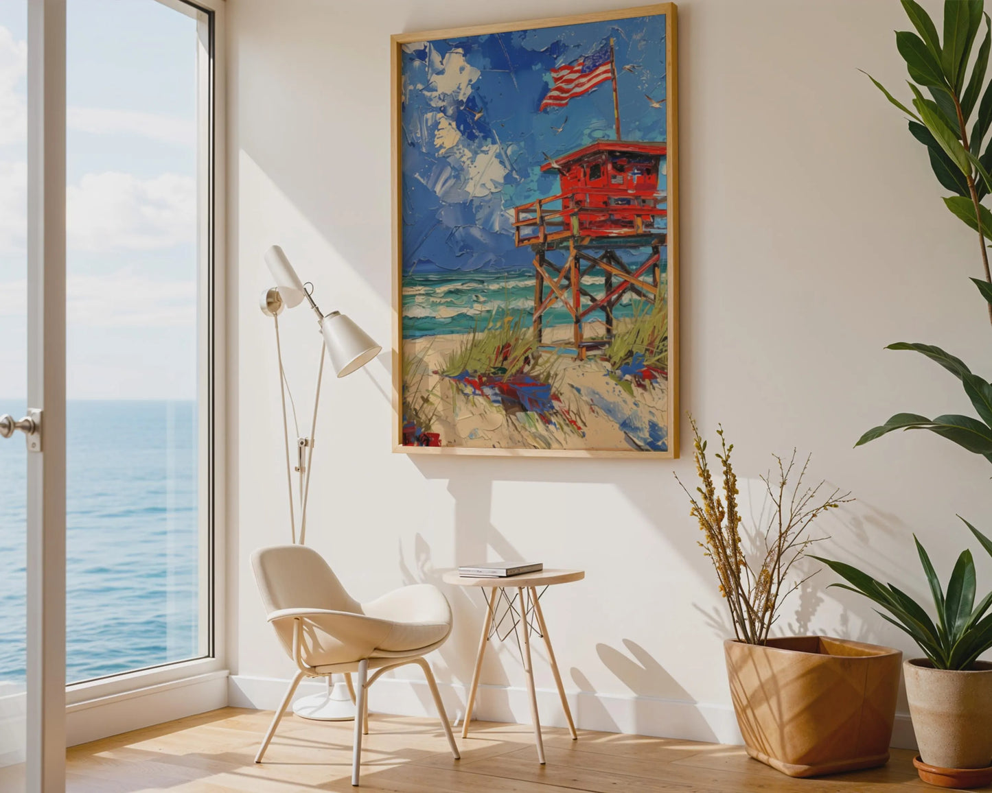 Red Lifeguard Tower Coastal Canvas Wall Art