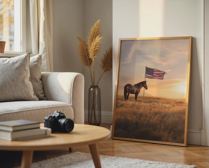 Rustic Horse Wall Art, Sunset Equestrian Canvas Print, Western Farmhouse