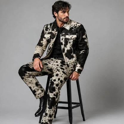 Men's Real Hair On Hide Cowhide Leather Coat,  Genuine Pony Skin Jacket