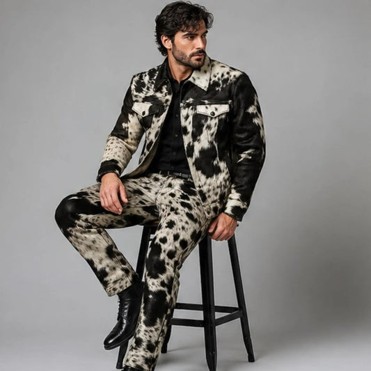 Men's Real Hair On Hide Cowhide Leather Coat,  Genuine Pony Skin Jacket