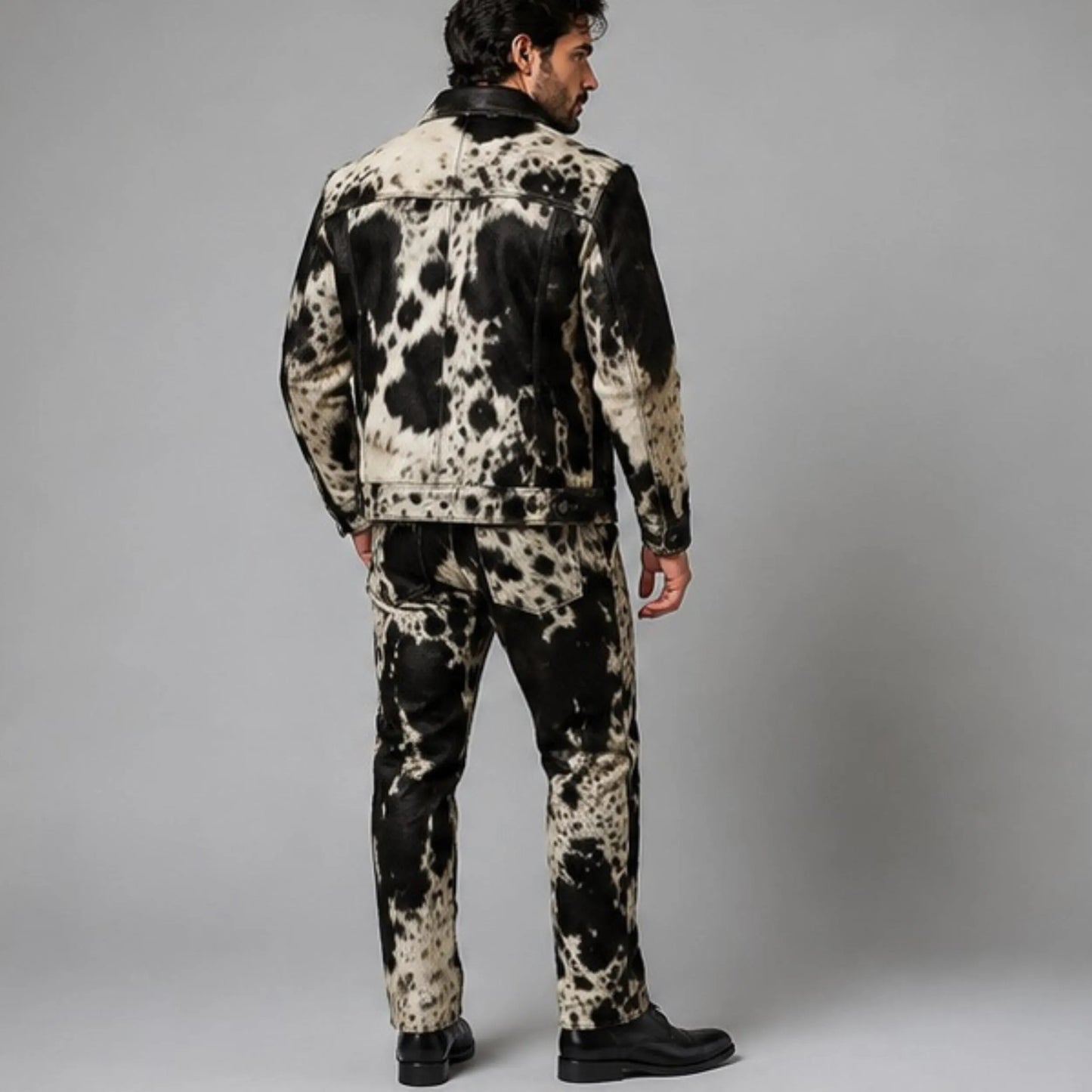 Men's Real Hair On Hide Cowhide Leather Coat,  Genuine Pony Skin Jacket