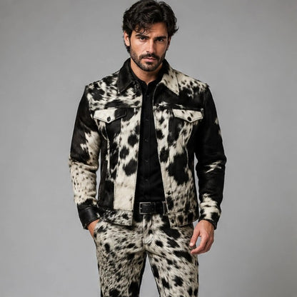 Men's Real Hair On Hide Cowhide Leather Coat,  Genuine Pony Skin Jacket